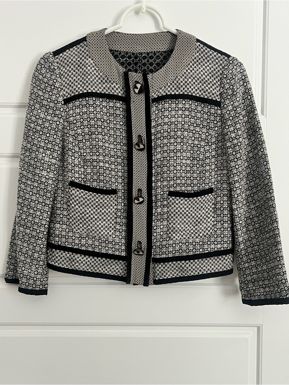 Etro Black and White Patterned Crop Jacket Blazer size 40